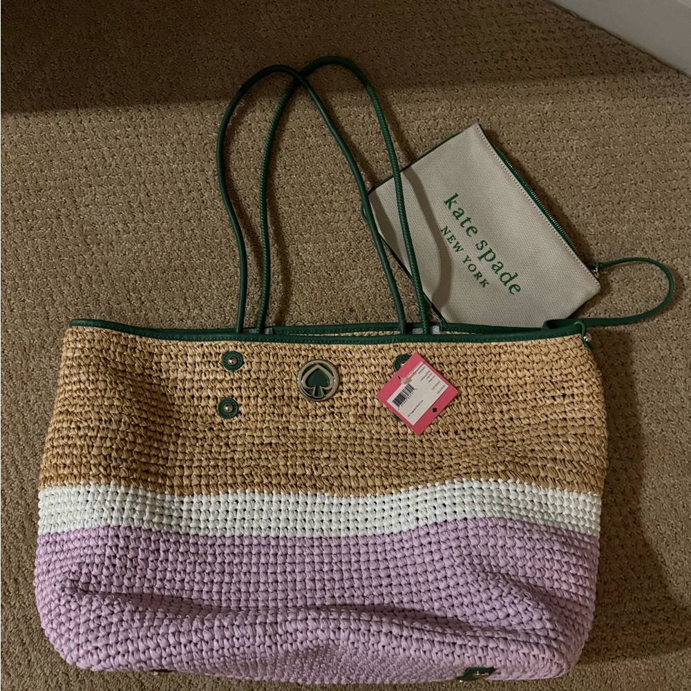 NWT Kate Spade straw beach bag with detachable clutch
